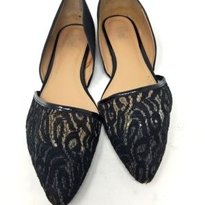 Fioni Black Dorsay Lace Toe Flats Loafers Slipon